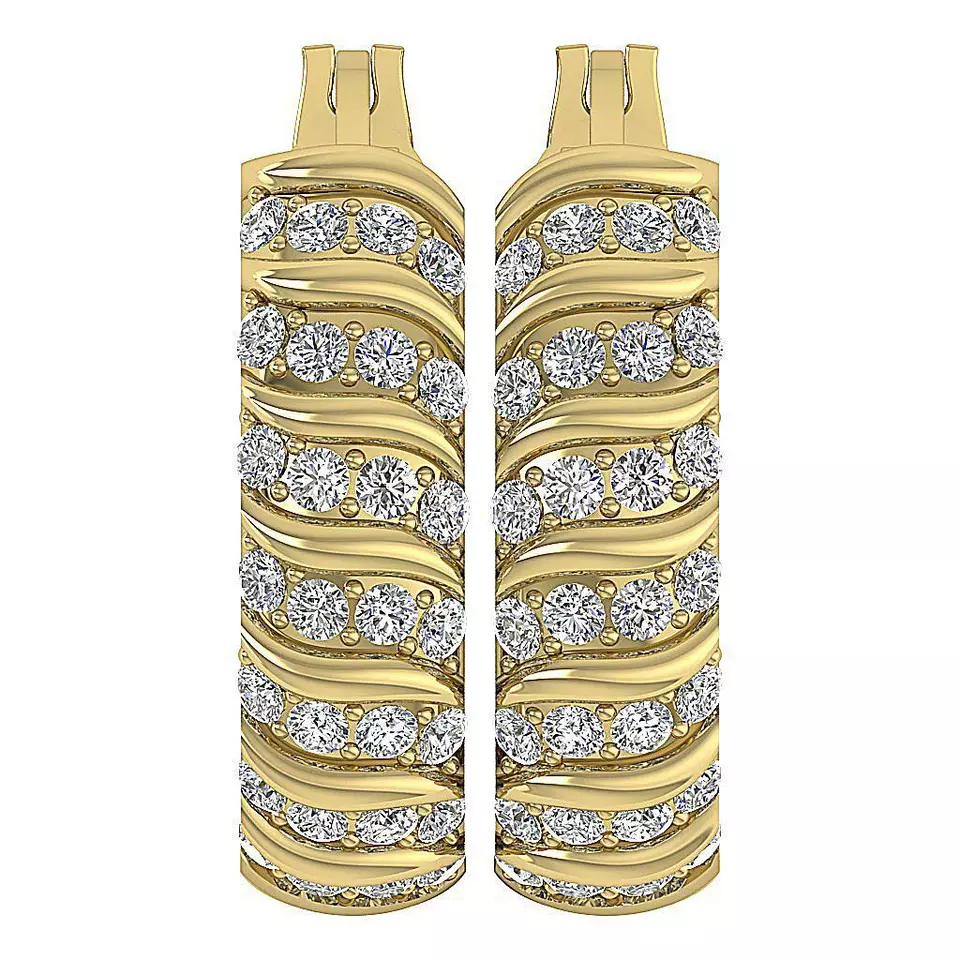 Hoop Earrings I1 G 0.80 Ct Natural Diamond 14K White Yellow Rose Gold Pave Set - Image 2 of 4