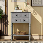 Slim Antique Entry Console Table with Drawers & Bottom Open Shelf, Solid Wood So