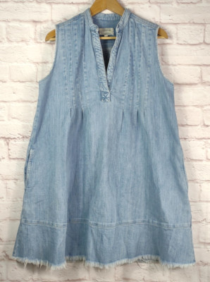 Current/Elliott The Sleeveless Tuck-Pleated Denim Dress Mid-Day Small Sz 1
