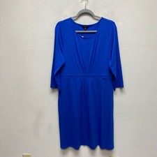 Talbots Womens Blue Solid Round Neck Long Sleeve Side Zip Knit Shift Dress XL