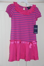 CHAPS Toddler Girls NEW Sz 2T Pink Blue Stripe Short Sleeve Dress