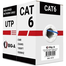 Cat6 Cable 1000ft 23AWG Solid 4 Pair Bulk Cat 6 Ethernet Cable UTP CMR 550MHz
