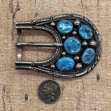 Sterling Silver Kingman TURQUOISE Belt Buckle by Tommy Moore