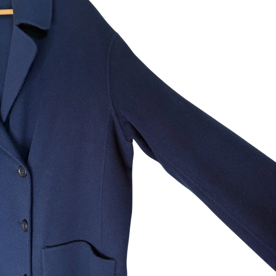 Vince Women's Navy Double-Breasted Wool Coat Size Large Long Overcoat Luxury - Image 4 of 4