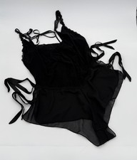 Sheer Black Lace-Trimmed Teddy with Side Ties and Snap Closure