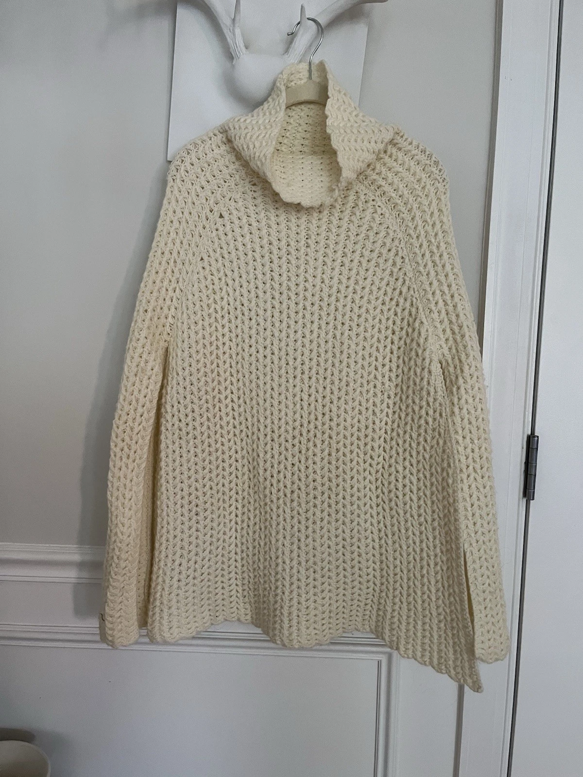 Anthropologie Ivory Poncho Sweater One Size Turtleneck Pullover Cozy Knit NEW