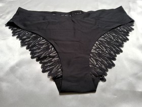 Vintage Bikini Panties w Lace Nylon Spandex Black 38