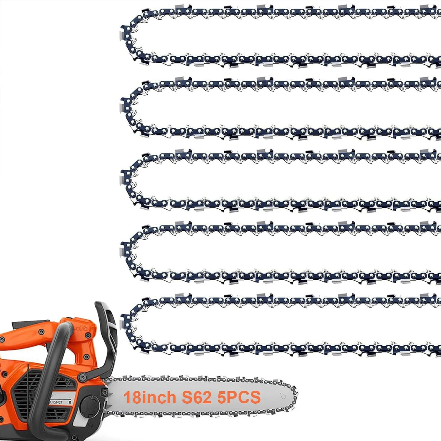 5 Pack 18" inch Chainsaw Saw Chain Blade 3/8" LP .050 Gauge 62DL Drive Links