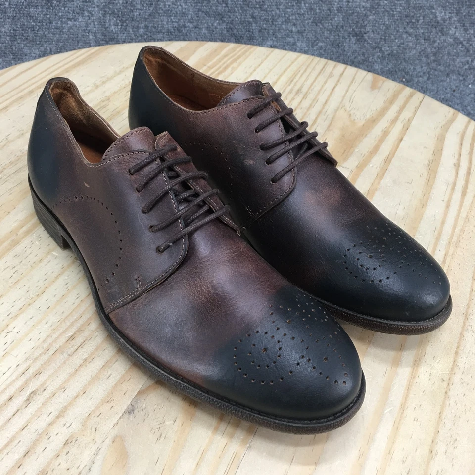 Robert Wayne Dress Shoes Mens 9 D Oxford Brown Black Leather Lace-Up Cap Toe - Image 3 of 4