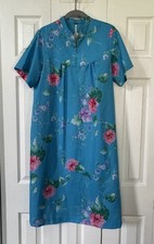 Vtg Hookano Brand Hawaiian Dress Blue Floral Mumu Size 14 Vtg Size