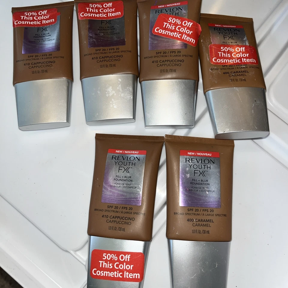 Lot Of 6 Revlon Youth Foundation 5 Cappuccino 1 Caramel. New - Image 3 of 4