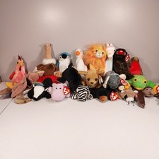 21 Ty Beanie Babies Lot - Skunk Frog Hippo Raccoon Orca Ladybug Ostrich Seahorse