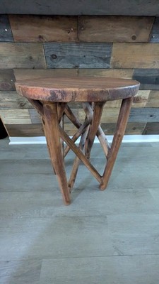 Round Wood Twig Base Style Side Table. Rustic Brown color. 2ft Hight x 18'' wide