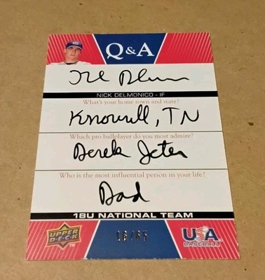 2009 Upper Deck USA Box Set Q & A Auto Nick Delmonico  16/65