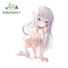 EARLFAMILY Cat Ears Anime Girl Car Sticker Sunscreen Waterproof Cartoon Decal 