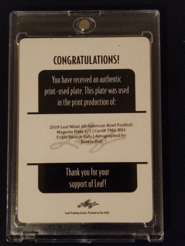 1/1 Print Plate 2019 Leaf Army Auto BREECE HALL  Autograph Rookie RC Iowa State - Image 3 of 3