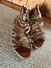 Stuart Weitzman Tan Genuine Leather Sandals US SZ 8 Zip Back Heel