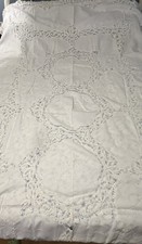 Vintage Tablecloth White Lace Inset and Trim 62"x96"