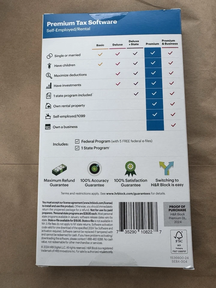 H&R Block Tax Software Premium 2024 PC/Mac [Boxed Key Card ) Fast Shipping - Image 4 of 4