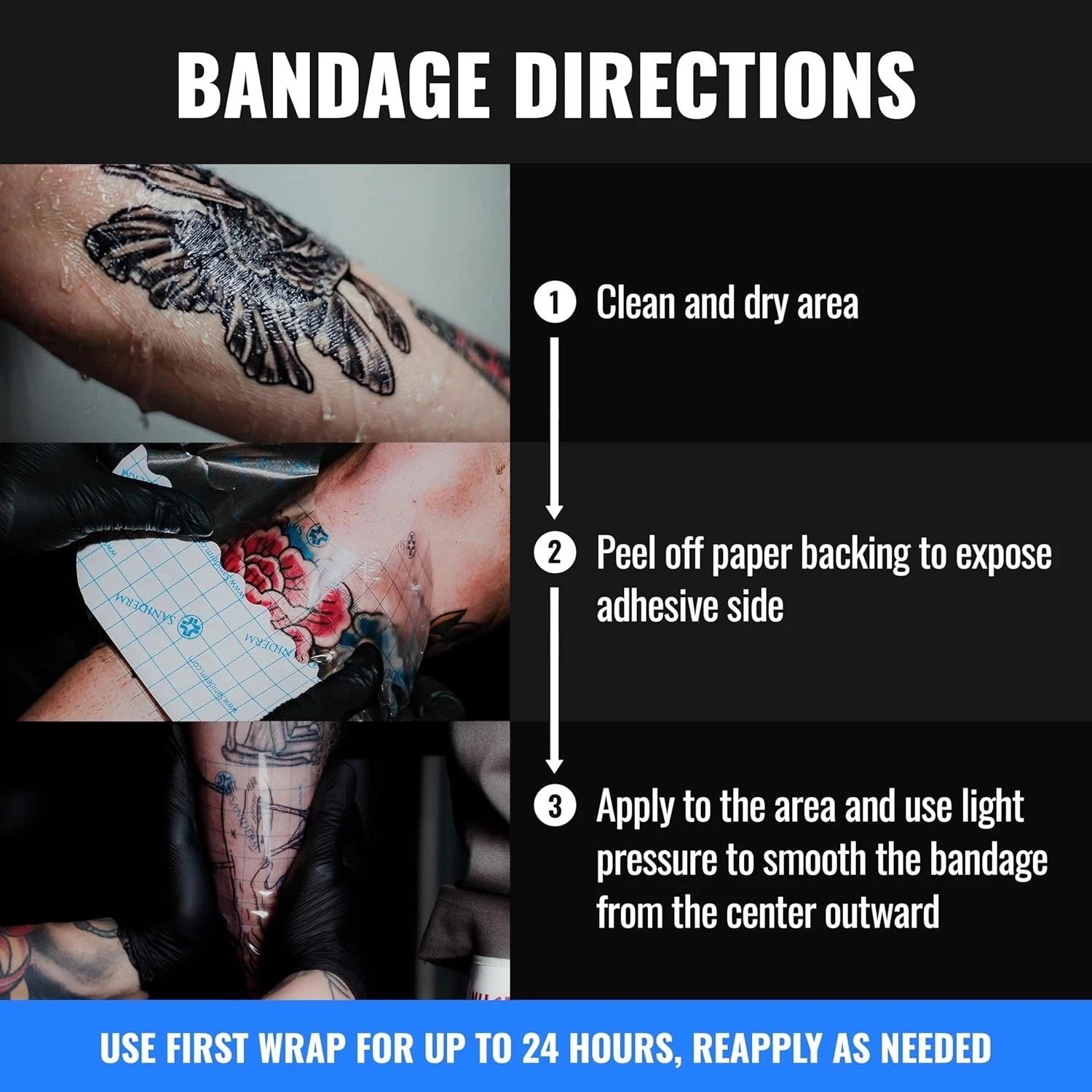 2 Saniderm Tattoo Aftercare Bandage 6"x8" 3 Sheets/Pack M - 6 Sheets Total image 6