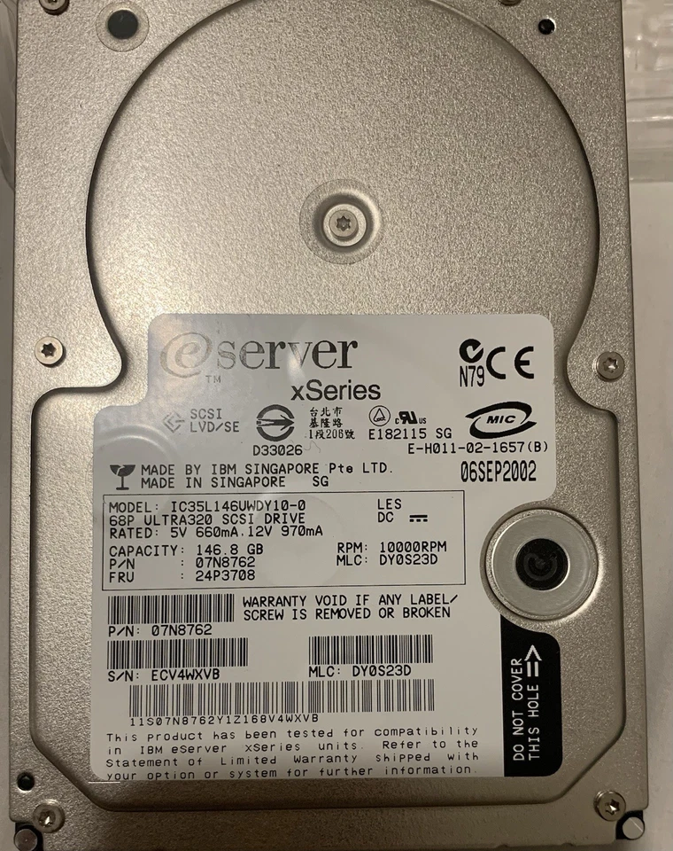 68 Pin HDD - IBM xSeries 07N8762 24P3708 IC35L146UWDY10-0 146 GB U320 SCSI - Image 2 of 4