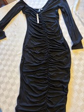 NEW! ASOS DESIGN asymmetric off shoulder black bodycon dress US 4