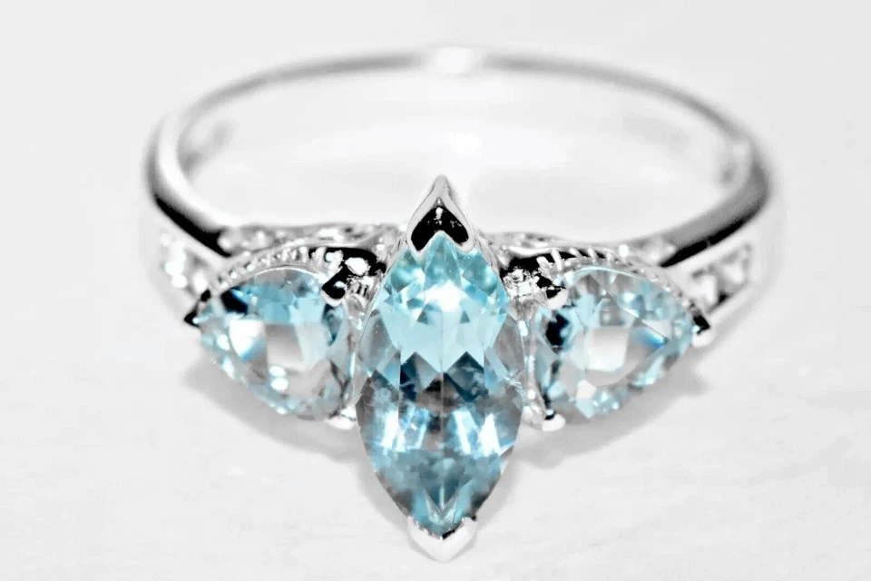 Anillo Santa María Aguamarina y Morganita Oro Blanco 9ct Racimo (2.80g) Talla N/7 Foto 3 de 4