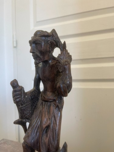 Ancien Sculpture Bois Viel Homme Coq Africain Asiatique 30cm - Photo 5 sur 12