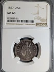 1857 Seated Liberty 25c Quarter NGC MS63 great peripheral purple toning