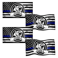 Thin Blue Line Code 4 Flag Decal   4 Pack Police Support Stickers  Magnetic