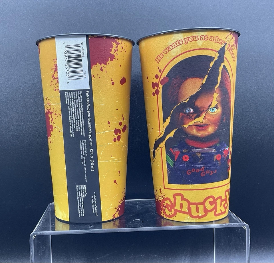 LOTE 2 - CHUCKY Taza de plástico para fiesta de terror y juego infantil 32 oz. Foto 2 de 3
