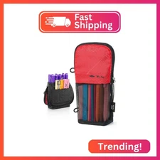 Mr. Pen- Standing Pencil Case Pouch, Sit & Lay Mesh-View Design, Black & Red, In