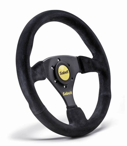 Sabelt SW-633 Race Steering Wheel, 3 Spoke Flat Dish, Black Suede, 330mm
