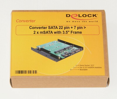 Delock Konverter SATA 22 Pin + 7 Pin > 2 x mSATA mit 3.5  Rahmen