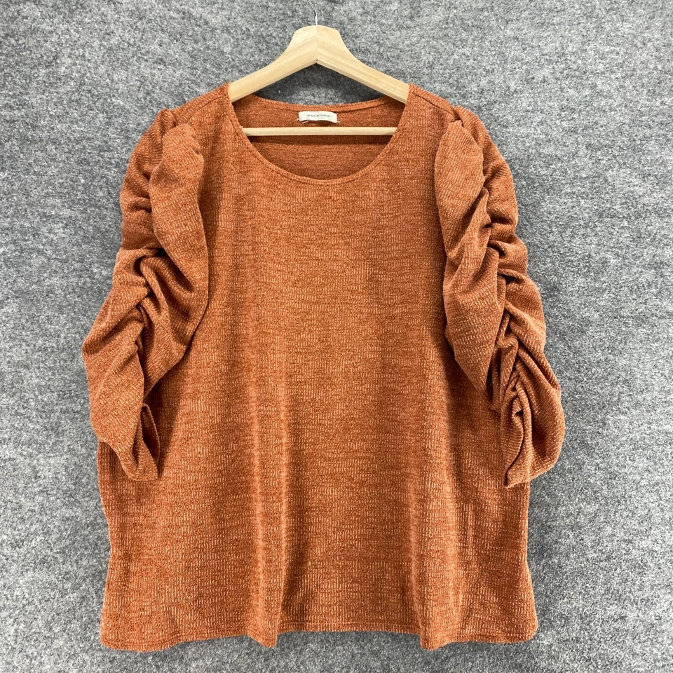 Suéter Pullover Max Studio Mujer M Mediano Marrón Tejido Manga 3/4 Cuello Redondo Foto 3 de 4