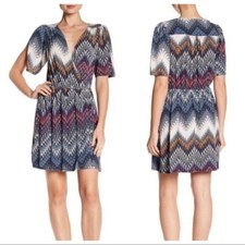 BCBGeneration Printed Surplice Short Sleeve Dress