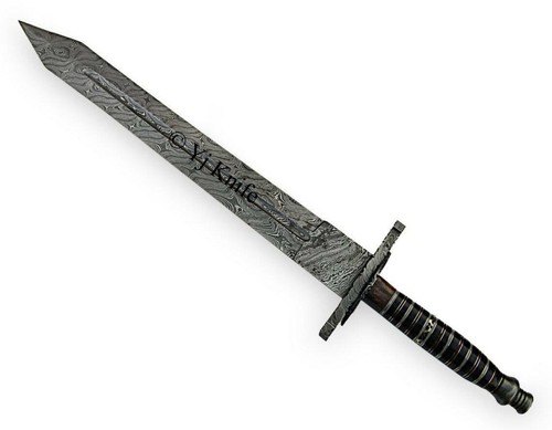 CUSTOM HANDMADE 31 INCHES DAMASCUS STEEL VIKING HUNTING SWORD COMBAT SWORD - Picture 2 of 3