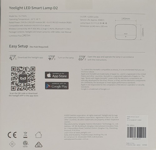 Yeelight Smart LED D2 Bedside Lamp, Smart Control, Touch Adjustable Colour, F/P - Picture 7 of 7