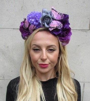 Purple Lilac Butterfly Rose Flower Headband Hair Crown Halloween