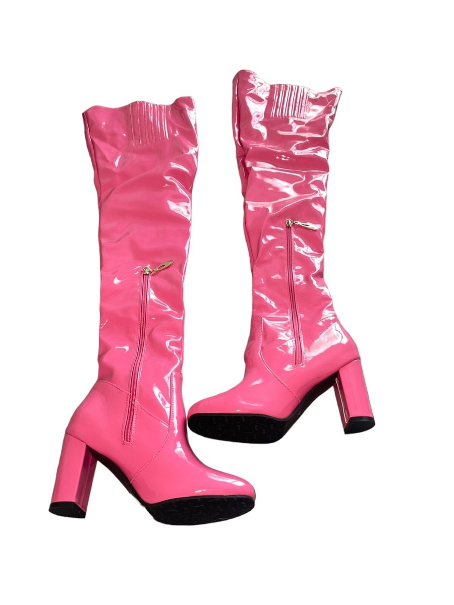 Rontic Pink Patent Leather Thigh High Chunky Heal Boot Size 7 | eBay