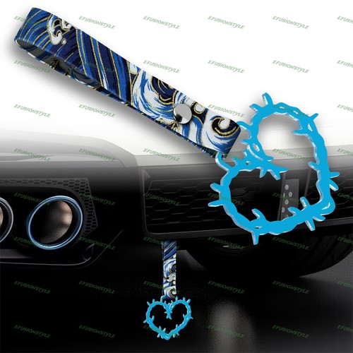 Thorned Heart JDM Baby Blue Ring Tsurikawa Car Handle Strap -Blue Waves Nylon - Picture 4 of 6