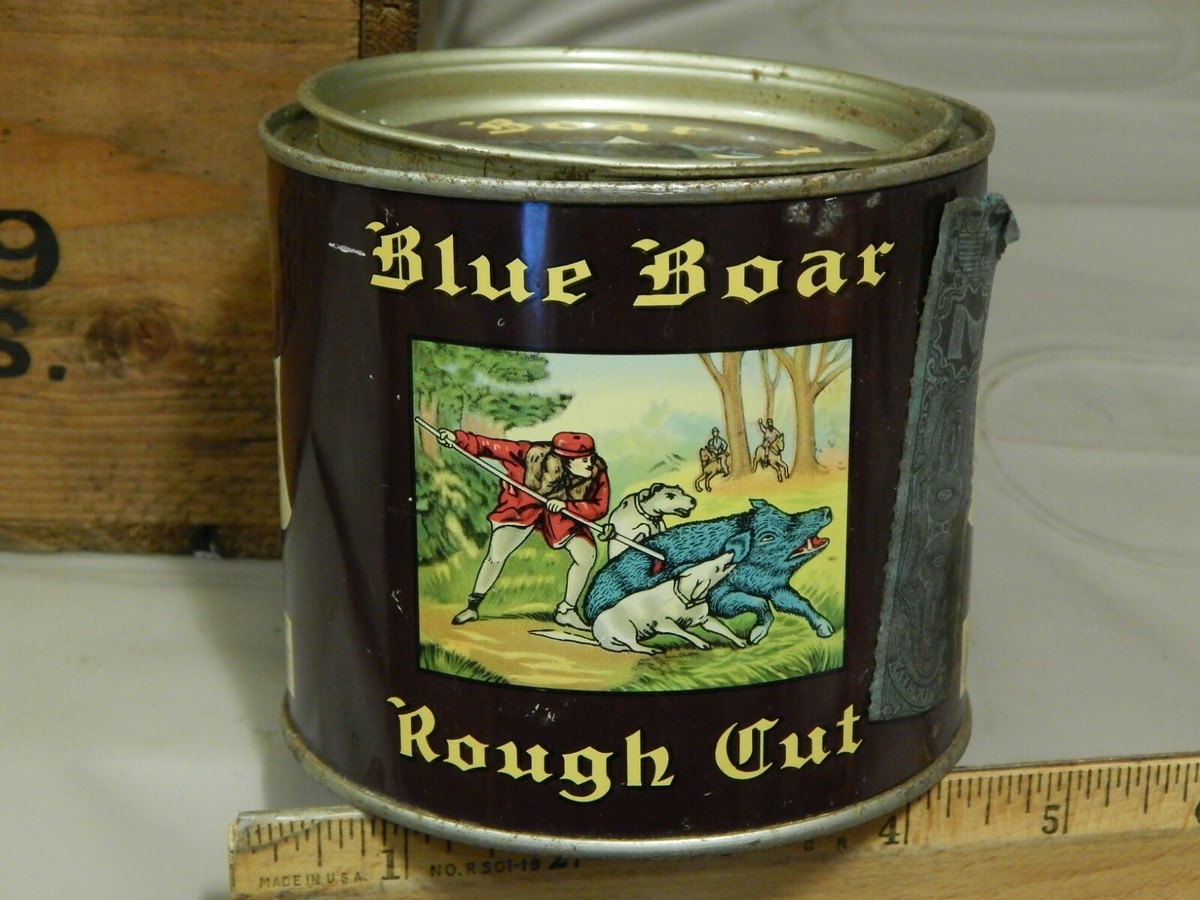 blue boar tobacco Blue Boar Rough Cut ~ The American Tobacco Co. ~ Metal Canister w/ Tax  Stamp ~