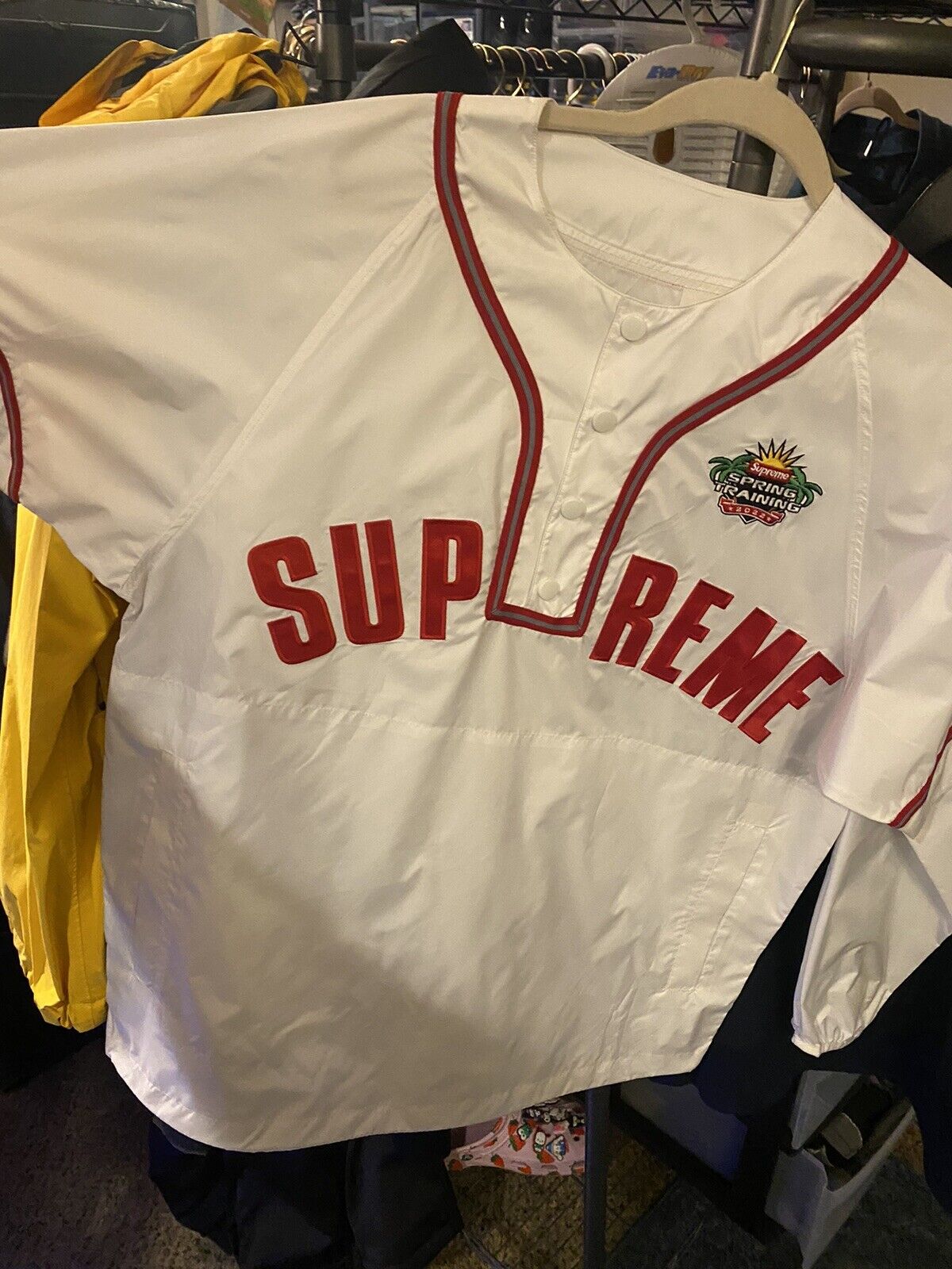 Supreme Snap-off Sleeve L/S Baseball Top Mens Size Small White/Red  Waterproof