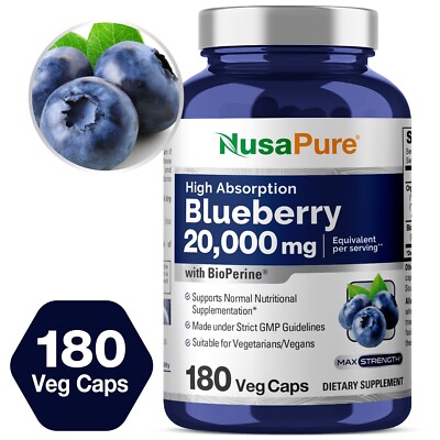NusaPure Blueberry Concentrate 20,000mg - 180 Veggie Powder caps Non-GMO