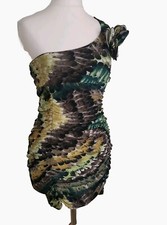Dress Green Mini Floral One Shoulder Size SMALL UK 8