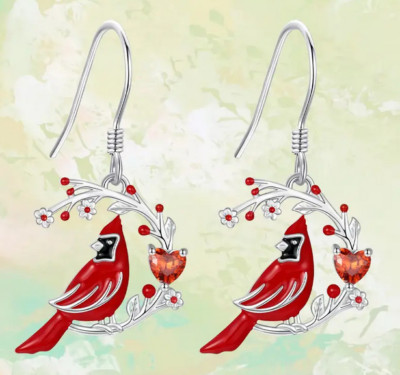 Cardinal red heart flower earrings
