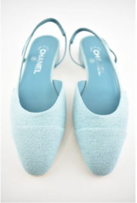 Chanel 21S Denim Blue Neon Mademoiselle Coco Sling Slingback Flat