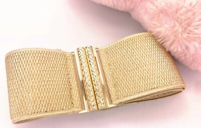2919 Women Wide Elastic Waist Belt For Dress Fashion Gold Buckle Stretchy Women main image 4