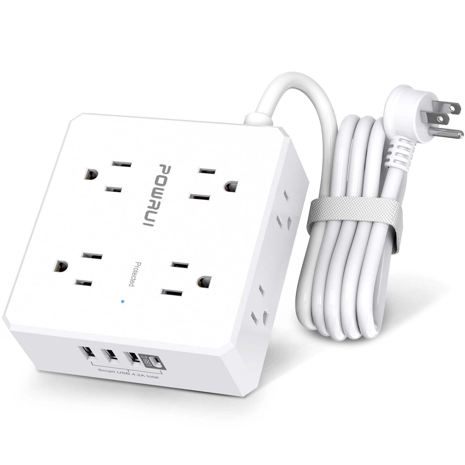 Surge Protector Power Strip - 6 Ft Flat Plug Extension Cord with 8 Widely Out...