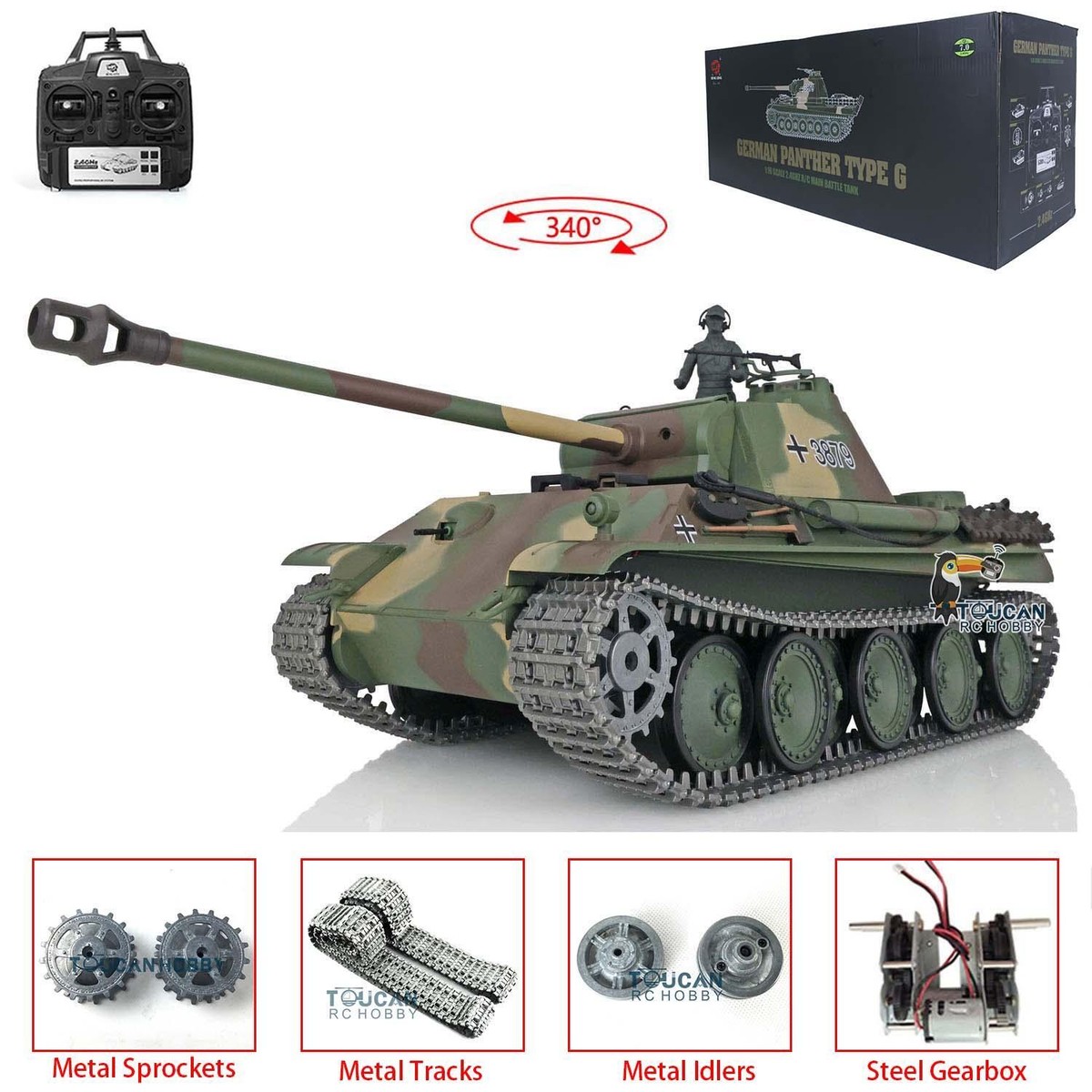 Henglong 1/16 7.0 German Panther G RTR RC Tank 3879 W/Metal Tracks